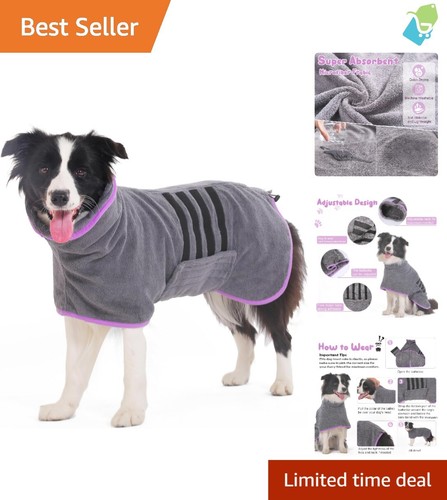 Ultra-Absorbent Microfiber Dog Bathrobe - Adjustable Towel Wrap for Comfort - Picture 1 of 8