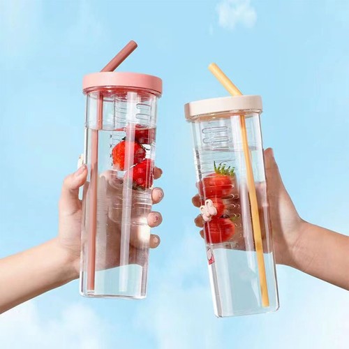 (Yellow)700ml Straw Cup Transparent Plastic Water Bottle With Straw Portable - Picture 14 of 15