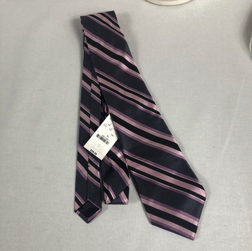 New Express Tie Grey & Pink Stripes 100% Silk Made In USA - Picture 2 of 4