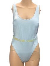  80 VICTORIAS SECRET SHINE STRAP PLUNGE ONE PIECE SWIM SUIT BLUE XS S M L XL NWT