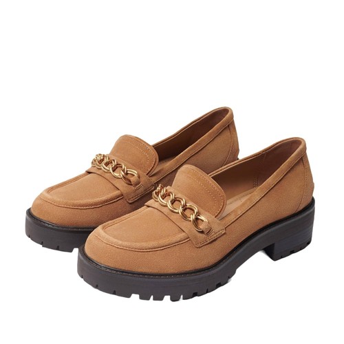 Sam Edelman Taelor Camel Rounded Toe Slip On Chunky Heel Fashion Classic Loafers - Picture 2 of 7