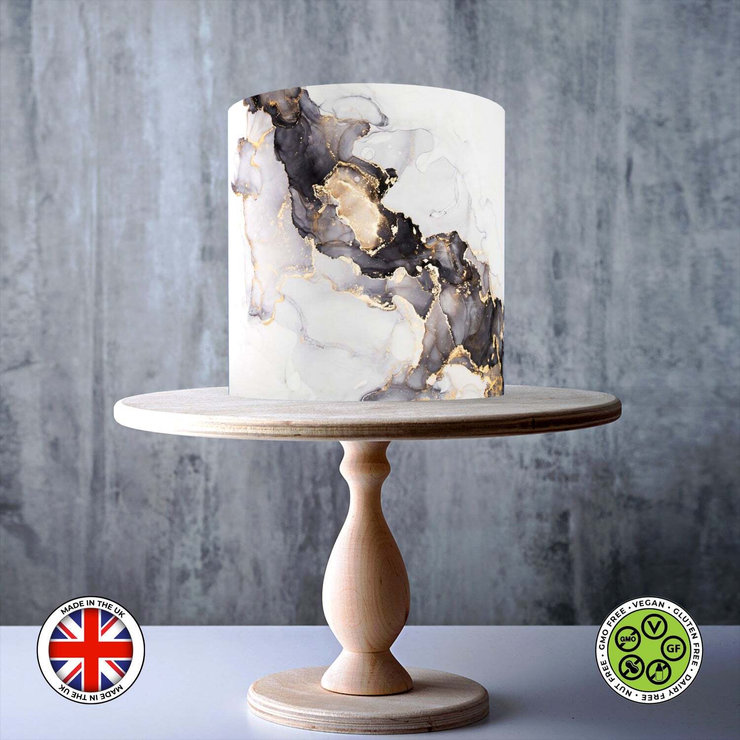 Black Gold White Marble Pattern wrap around edible cake topper ICING /  WAFER