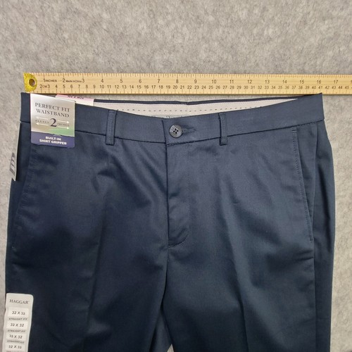 Haggar Premium Iron Free Khaki Pants 32x32 Navy Blue Straight Fit Stretch Twill - Bild 6 von 9