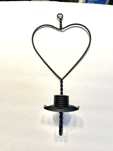 Rustic Heart Shaped Twisted Wrought Iron Candle Holder Wall Sconce 11” - Picture 9 of 9