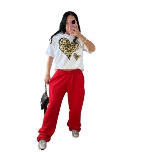 Ranian's Women Ladies Leopard Heart Print Oversized T-Shirt, White and Black, Ca - Afbeelding 16 van 16