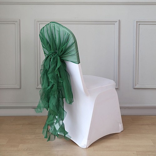 Hunter Green CHIFFON Curly CHAIR SASH Wedding Party Decorations WHOLESALE SALE - 第 2/8 張圖片