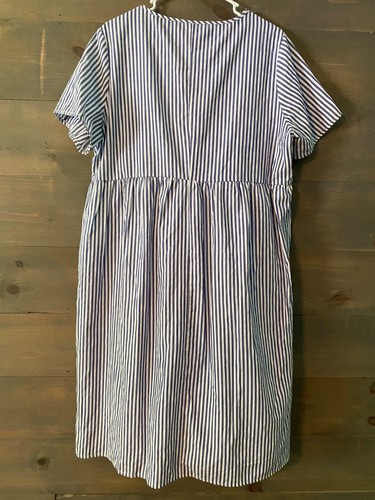 Emery Rose Dress Blue White Stripe Sz XL embroidered floral Short sleeves - Picture 2 of 11