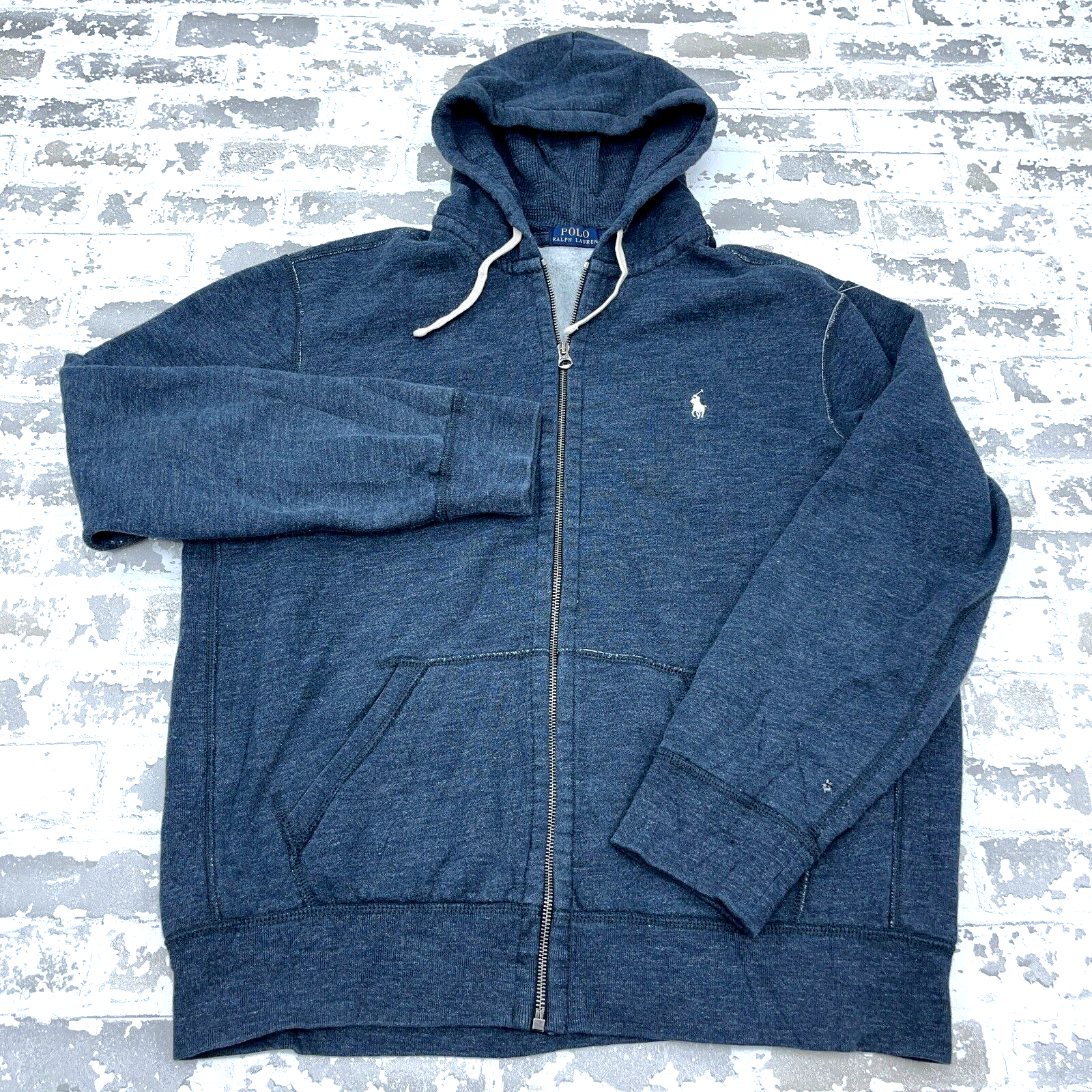 Polo Ralph Lauren Felpa con Cappuccio Uomo XL Grigio Felpa Giacca Bianco Pony Heather