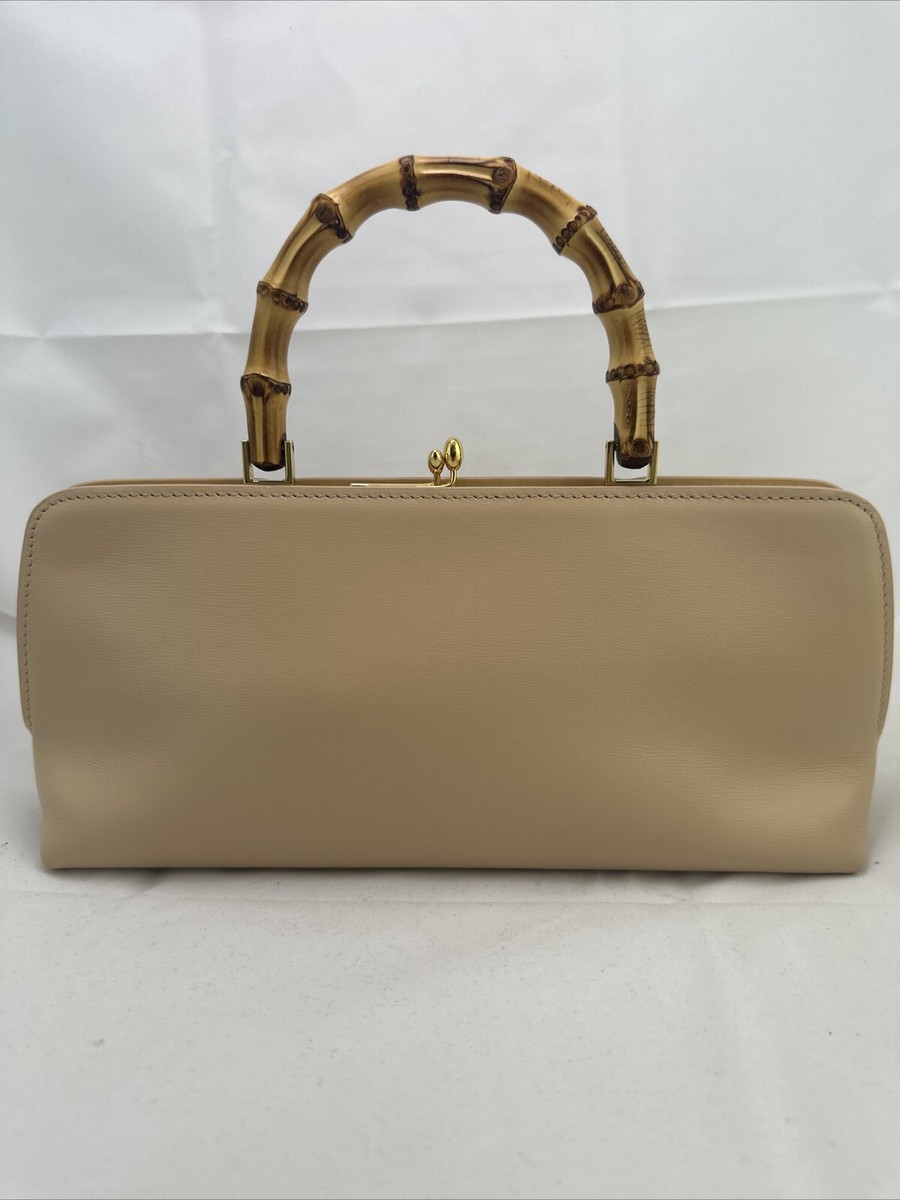 Jil Sander Goji Bamboo Small Beige Leather Top Handle Bag