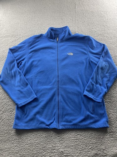 The North Face Sweater Mens 2XL XXL Blue White Logo Fleece Full Zip Casual 1456 - Picture 1 of 12