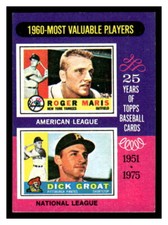 1975 Topps Mini Baseball #198 1960 MVPs Roger Maris / Dick Groat       75M