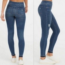 NEW Sz M Medium SPANX Flat Front Distressed Skinny Pull On Jean Medium Wash 128