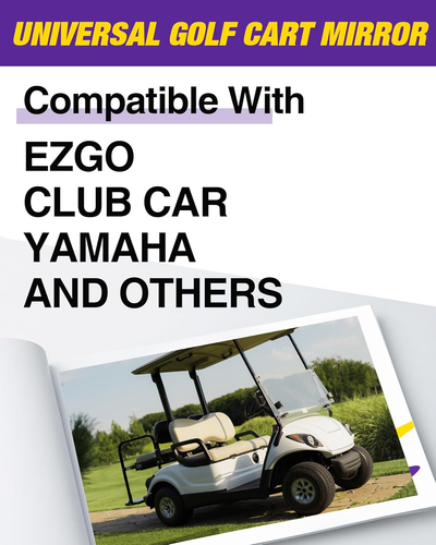 Golf Cart Mirrors for EZGO Club Car Yamaha, No Drilling Golf Cart Side Mirror Un - Picture 7 of 7