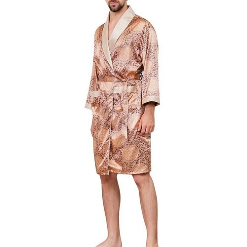 Men Lounge Sleepwear Faux Silk Silky Bathrobes Dressing Gown Men's Sleep Robes - Picture 16 of 22