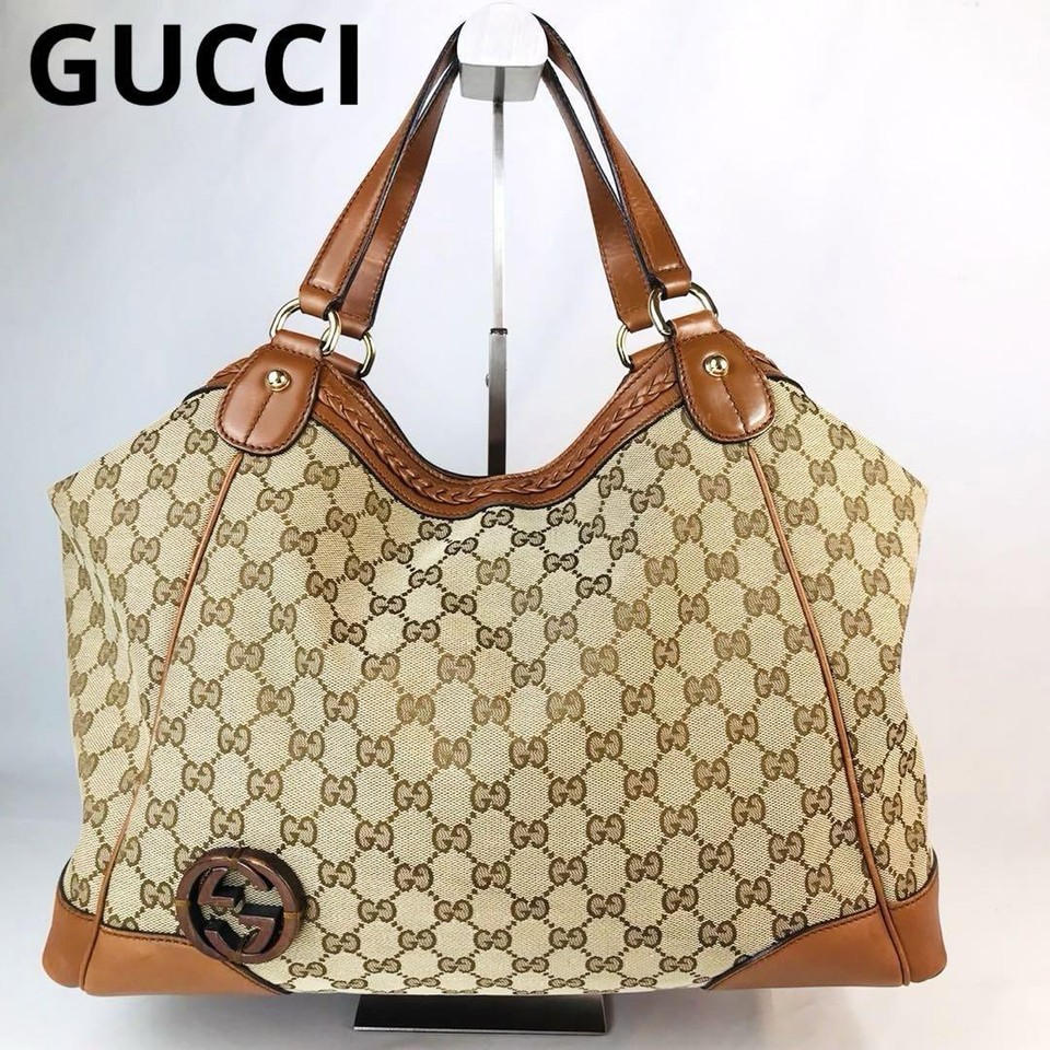 GUCCI GG canvas tote bag in beige, genuine leather [genuine] from japan