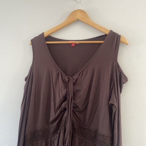 Joe Brown Cold Shoulder Womens Top 18 Gypsy Style Brown Long Sleeve Floaty - Picture 4 of 14