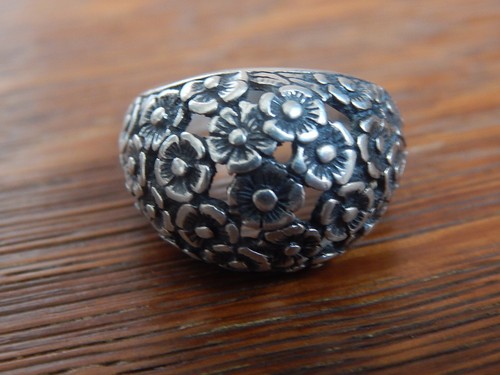 Anillo racimo vintage Forget Me Not Flower de plata de ley talla 7 - Imagen 5 de 13