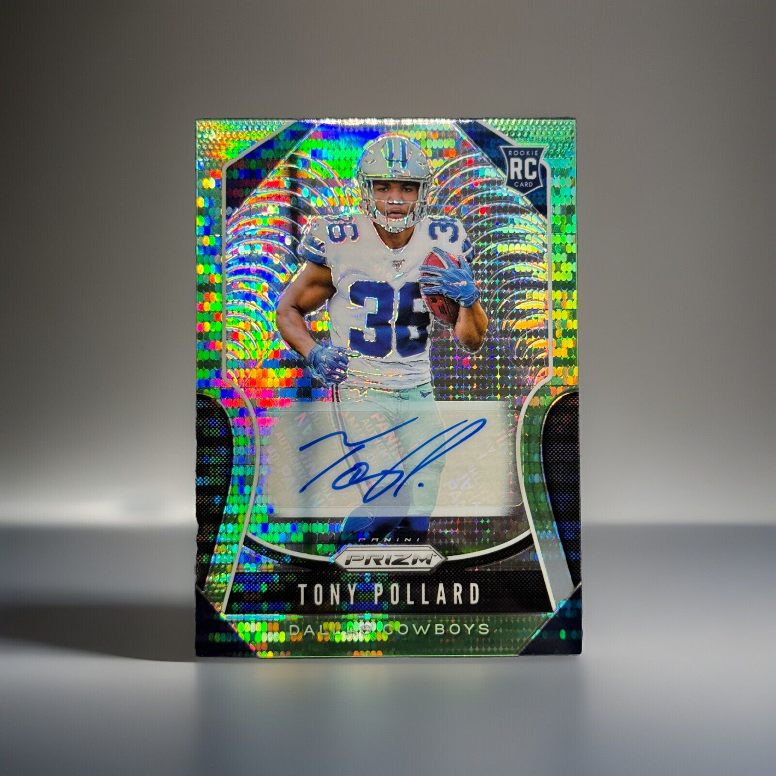 Tony Pollard 2019 Panini Prizm Neon Green Pulsar Auto Rookie #339 Cowboys