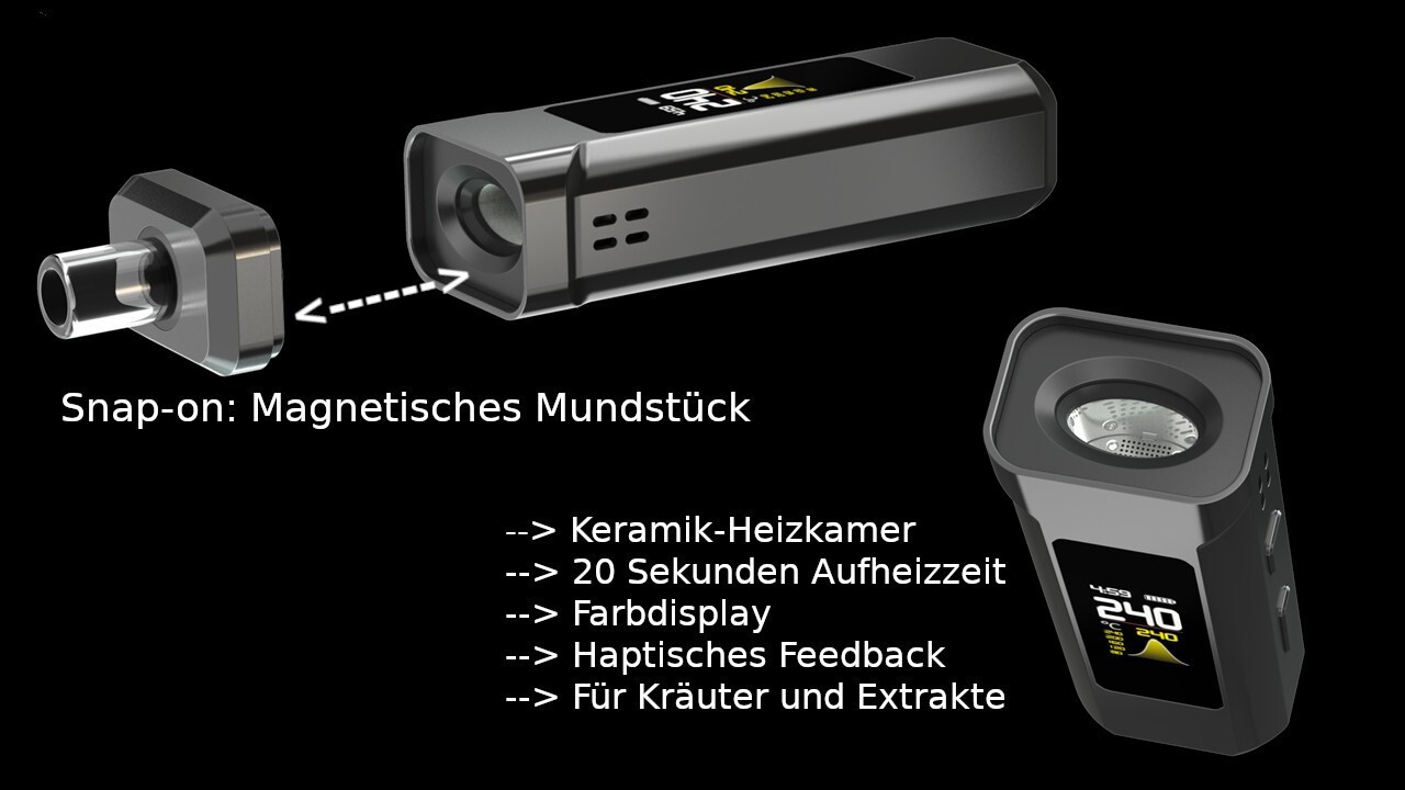 X1 Vaporizer 100-240C für Kräuter oder ÖlKonzentrat, Glasmundst. OLED 2.600mAh
