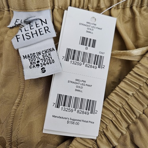 Eileen Fisher Straight Leg Pants Silk Jacquard High Rise Stretch Waist NWT Small - Picture 5 of 7