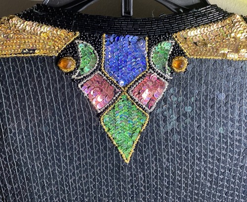 Leslie Fay Evenings Jacket L 100% Silk Beaded Sequined Embellished 80s Vintage - Picture 4 of 8
