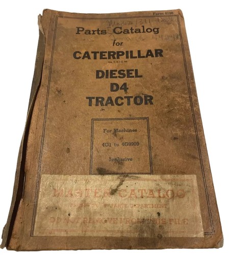 Caterpillar Diesel D4 Tractor Master  Parts Catalog, Scarce, 1943 Rare B86