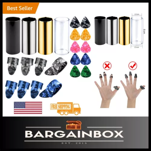 Stainless & Glass Guitar Slides with 8 Picks - Colorful Accessory Set