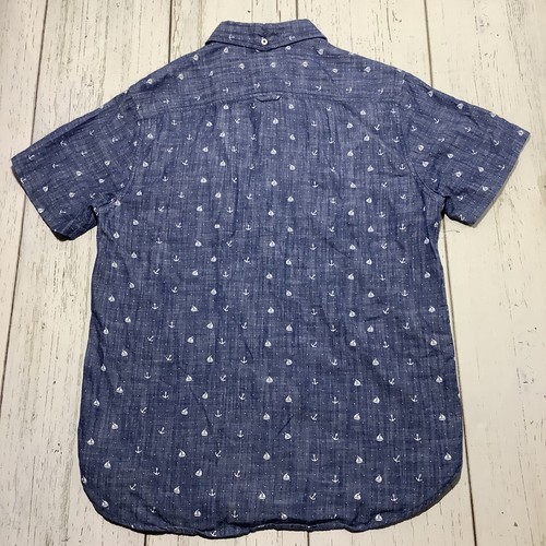 DENIM & FLOWER Slim Fit Blue Shirt Short Sleeve MEN’s Medium Anchors Ships - Picture 6 of 8