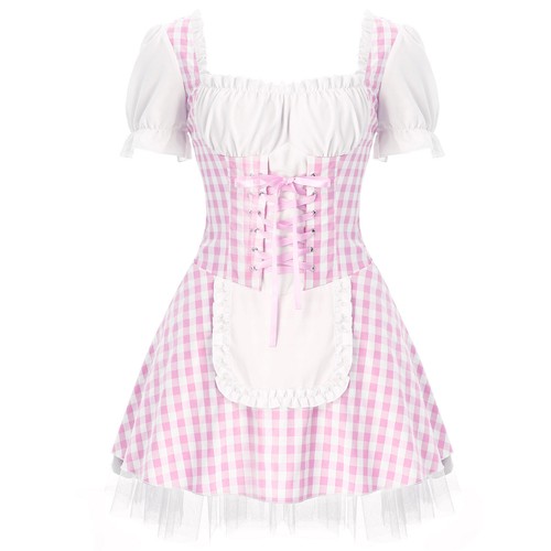Women Miss Muffet Fairytale Apron Plaid Maid Fancy Dress Up Halloween AU - Picture 23 of 29