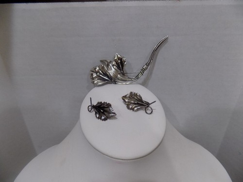 VINTAGE CALLA LILIE BLUME STERLINGSILBER 925 NACHLASS BROSCHE/ANSTECKNADEL OHRRINGE SET - Bild 1 von 8