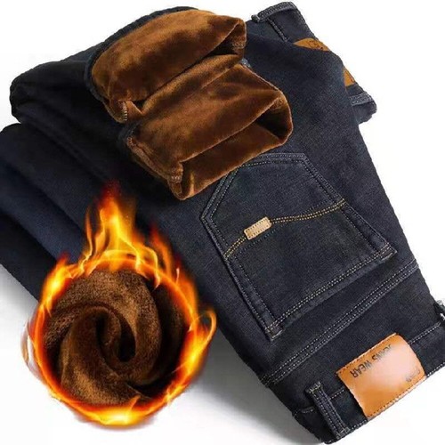 Mens Winter Thermal Jeans Fleece Lined Denim Pants Fit Straight Long Trousers - Bild 5 von 14