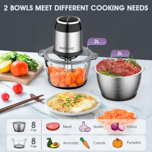 Food Processors, Mini Meat Grinder & Veggie Chopper with 2 Bowls (8 Cup+8 Cup… image