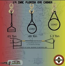 Choker Sling Wire Rope 1/4'' x 6' IWRC Flemish Eye Rigging Logging Towing Crane