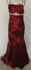 Morilee deep red taffeta formal gown / prom dress w crystals, ladies' size S