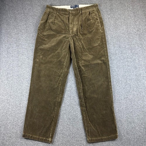 Vintage Polo Ralph Lauren Andrew Hose Herren 36x30 grün oliv Plissee Cord