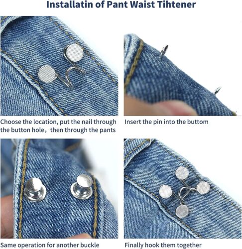 6 Set Pant Waist Tightener Adjustable Waist Buckle Set Jean Buttons Pins No-S... - Picture 2 of 6
