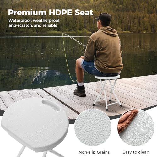 Folding Stool, 4 Pack8 inch Foldable Camping Stool for Adults with 440 1 White - Picture 5 of 8