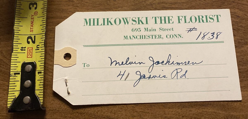 Vtg 1945 Milikowski the Florist Flowers Gift Tag Manchester Connecticut CT P5c - Picture 10 of 12