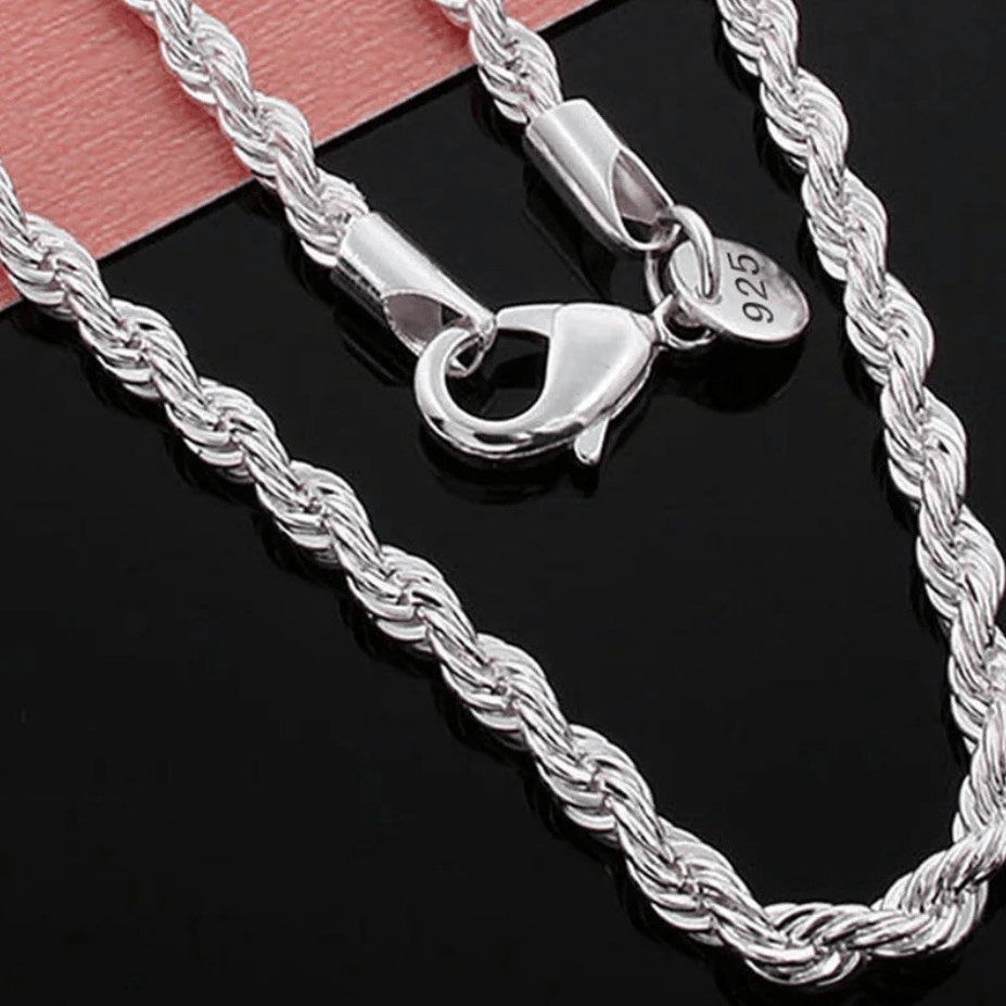 925 Sterling Silver 24” Twisted Rock Chain 3mm Necklace Men