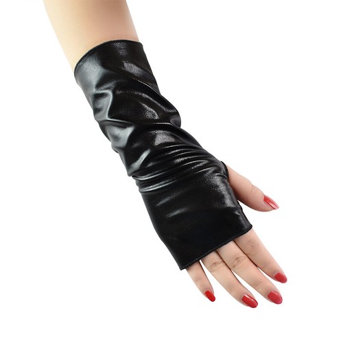 Womens Hip Hop Shiny Faux Leather Short Fingerless Gloves Dance Party Mittens ∆ - Picture 8 of 19