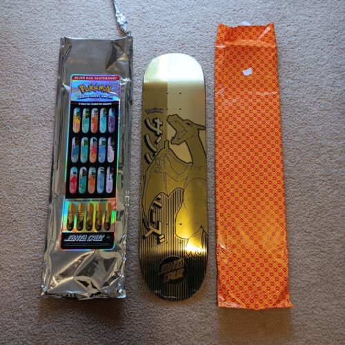 Santa Cruz X Pokemon Blind Bag Gold Charizard Skateboard Deck RARE 8.0 x 31.6 - Picture 1 of 4