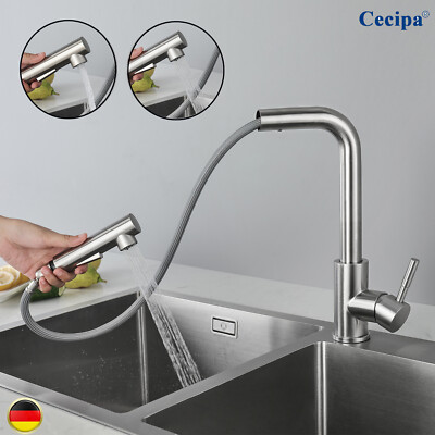 Küchenarmatur Ausziehbar Brause Wasserhahn 360° Edelstahl Küche Mischbatterie 