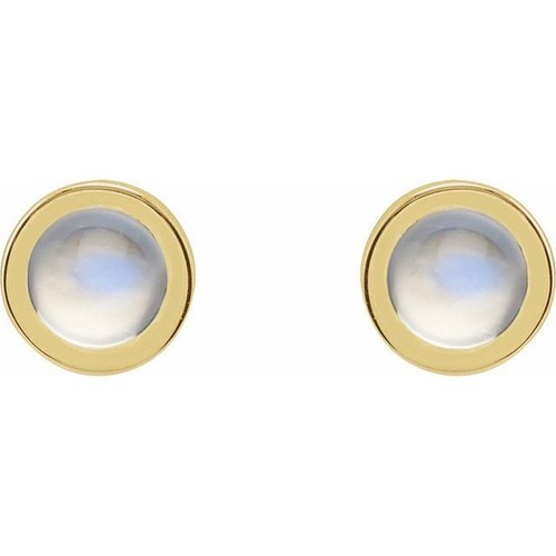 Juego de biseles de piedra lunar arco iris cabujón en oro amarillo 14K - Imagen 2 de 2