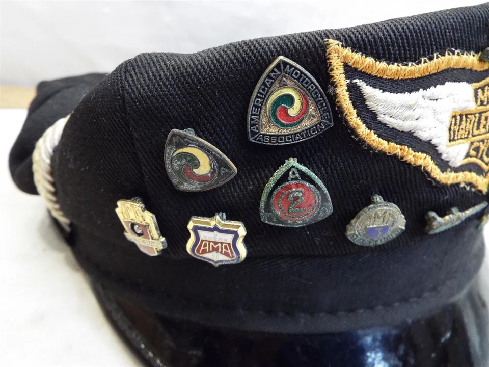 Vintage Harley Davidson Motorcycles Captains Hat AMA Pins Bike Cap - Image 3 of 4