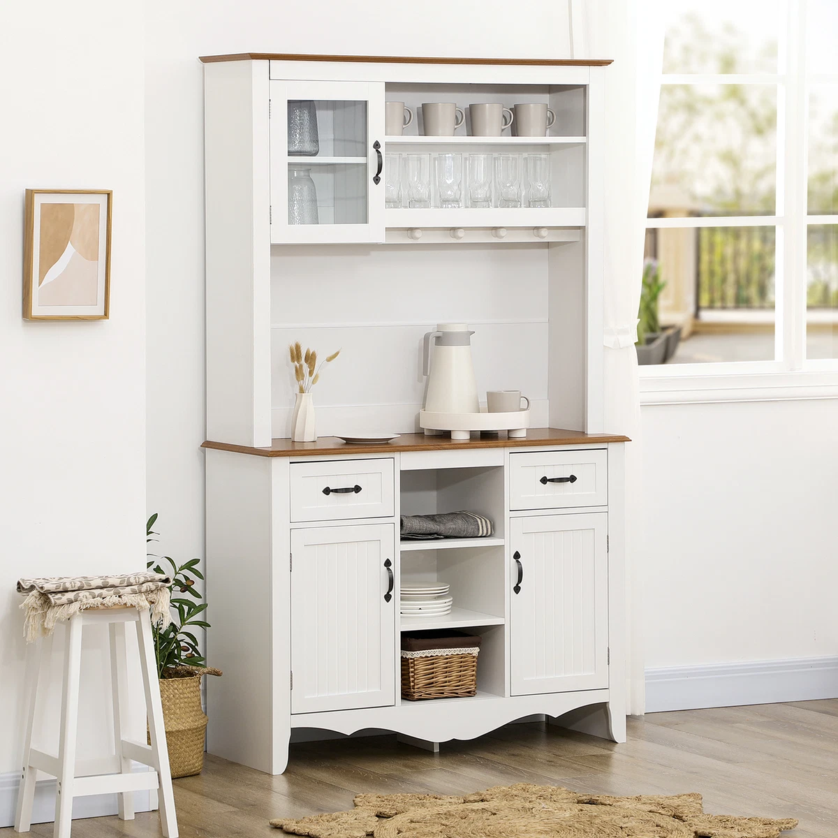 71'' White Freestanding Pantry Cabinet Small Buffet Pantry Storage Cabinet