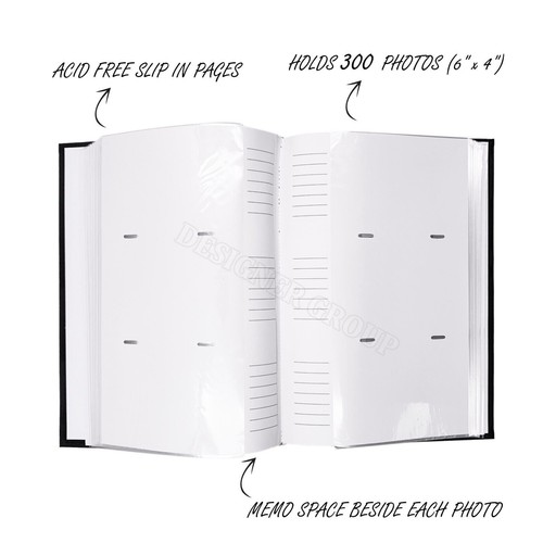 Photo Album 300 pockets Slip In Photos 6" x 4" 10x15cm With Memo Acid Free Black - Picture 3 of 10