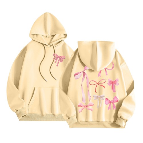 Women's Fashion Long Sleeve Letter Bow Printed Hooded Drawstring Sweatshirt - Picture 10 of 42