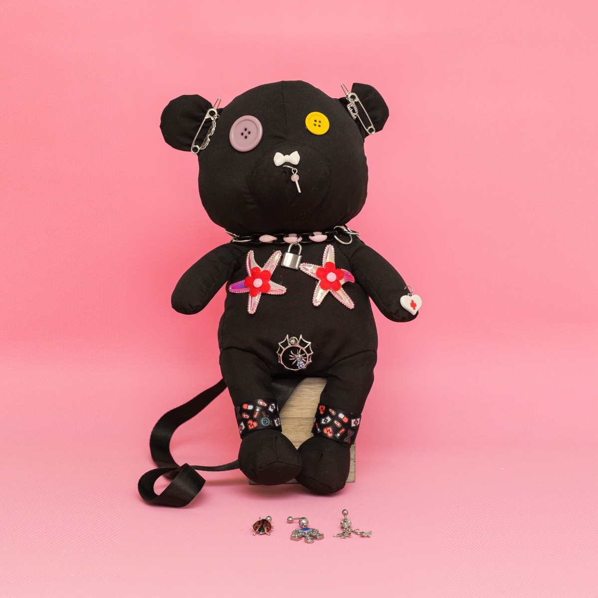 Bear BAG, Kawaii Shoulder Bag, Teddy Bag, Charms Bag, Zombie Gothic Bag  Harajuku