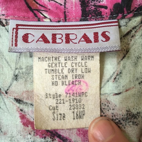 Vintage Cabrais Dress 80s Colorful Floral Teal Size 16 Rockabilly Hawaiian Belt - Picture 9 of 12