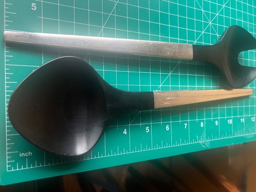 GEORG JENSEN STERLING CARAVEL HANDLE BAKELITE SALAD SERVERS - Picture 10 of 12